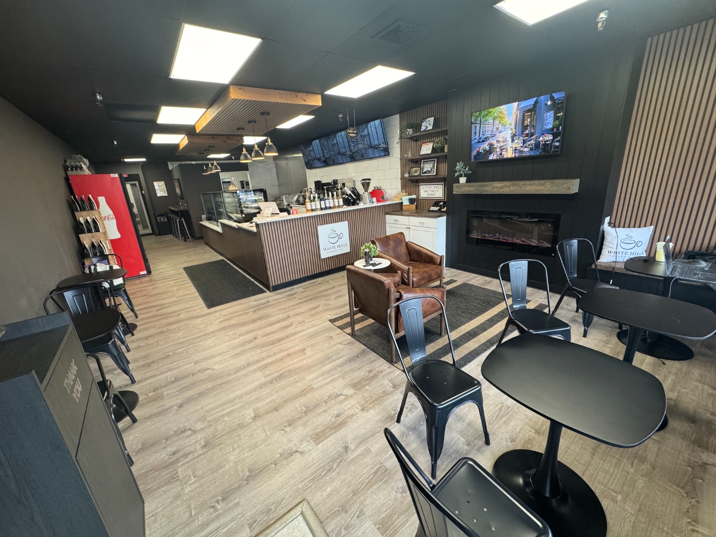 The warm, refined interior of White Hills Coffee & Deli