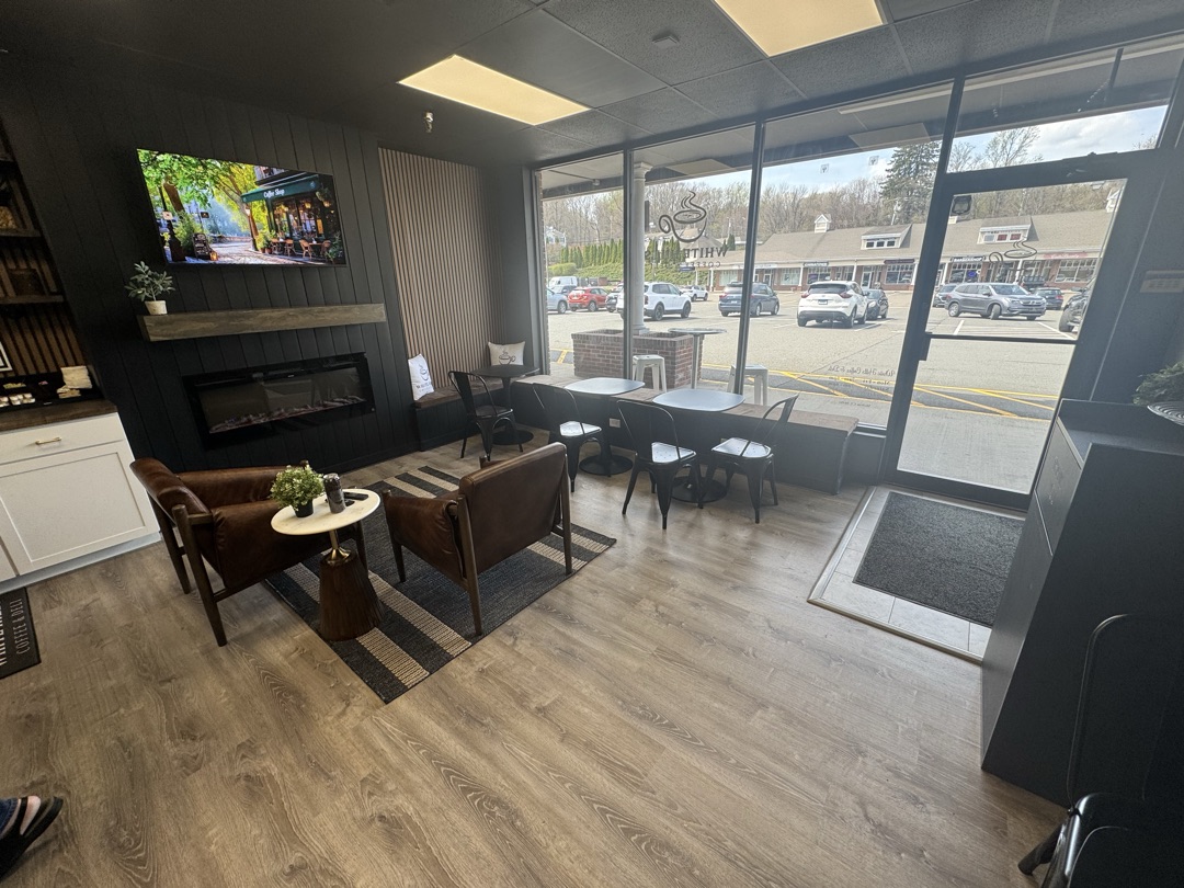 The warm, refined interior of White Hills Coffee & Deli