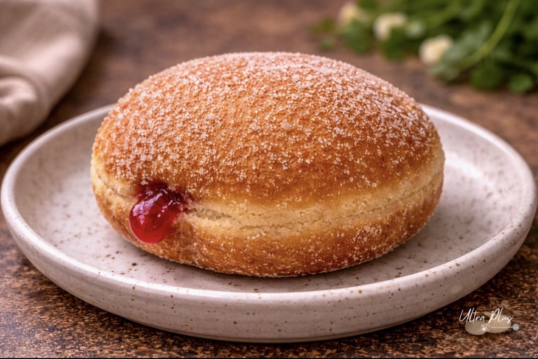 Jelly donut on a plate